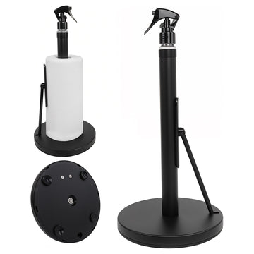 Paper Towel Holder with Spray Bottle, Stainless Steel Countertop Kitchen Paper Towel Dispenser, One-Handed Tear Towel Holder with Weighted Base – Black