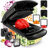 4-in-1 Stainless Steel Vegetable Chopper and Spiralizer with Container – Multifunction Food Cutter and Slicer for Fruits and Vegetables