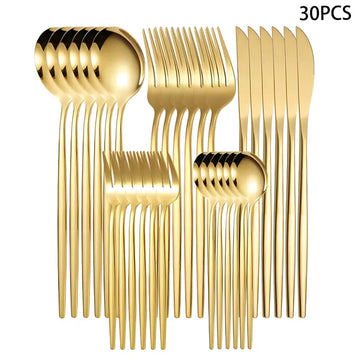 30pcs Copper Stainless Steel Cutlery Set - Dishwasher Safe Knife Fork Spoon Set