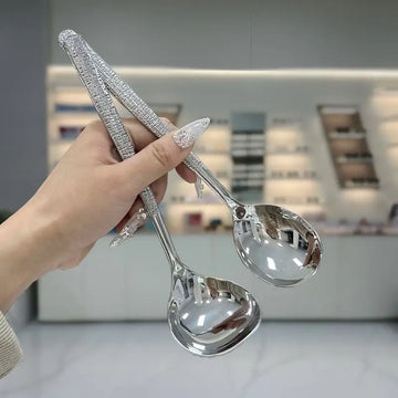 3-Piece Stainless Steel Serving Spoon Set – Hammered & Mountain Rock Design | Non-Slip Luxury Soup Spoon, Small Spatula & Round Spoon