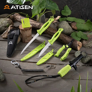 ATISEN 10-Piece Professional Fishing Knife Set – Fillet & Boning Knives with Pliers, Sharpener & Fish Lip Gripper, Dishwasher Safe, Complete Fishing Kit