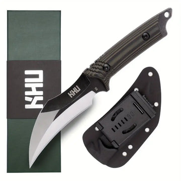 KHU Fixed Blade Hunting Knife - D2 Steel, G10 Handle, Kydex Sheath, Black (22A)