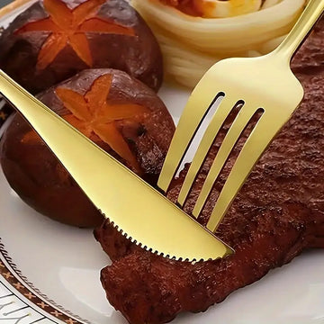 12/24pcs Gold Stainless Steel Table Knife Set – Mirror Polished Steak Knives, Classic Design, Dishwasher Safe, Ideal for Home & Restaurant Use