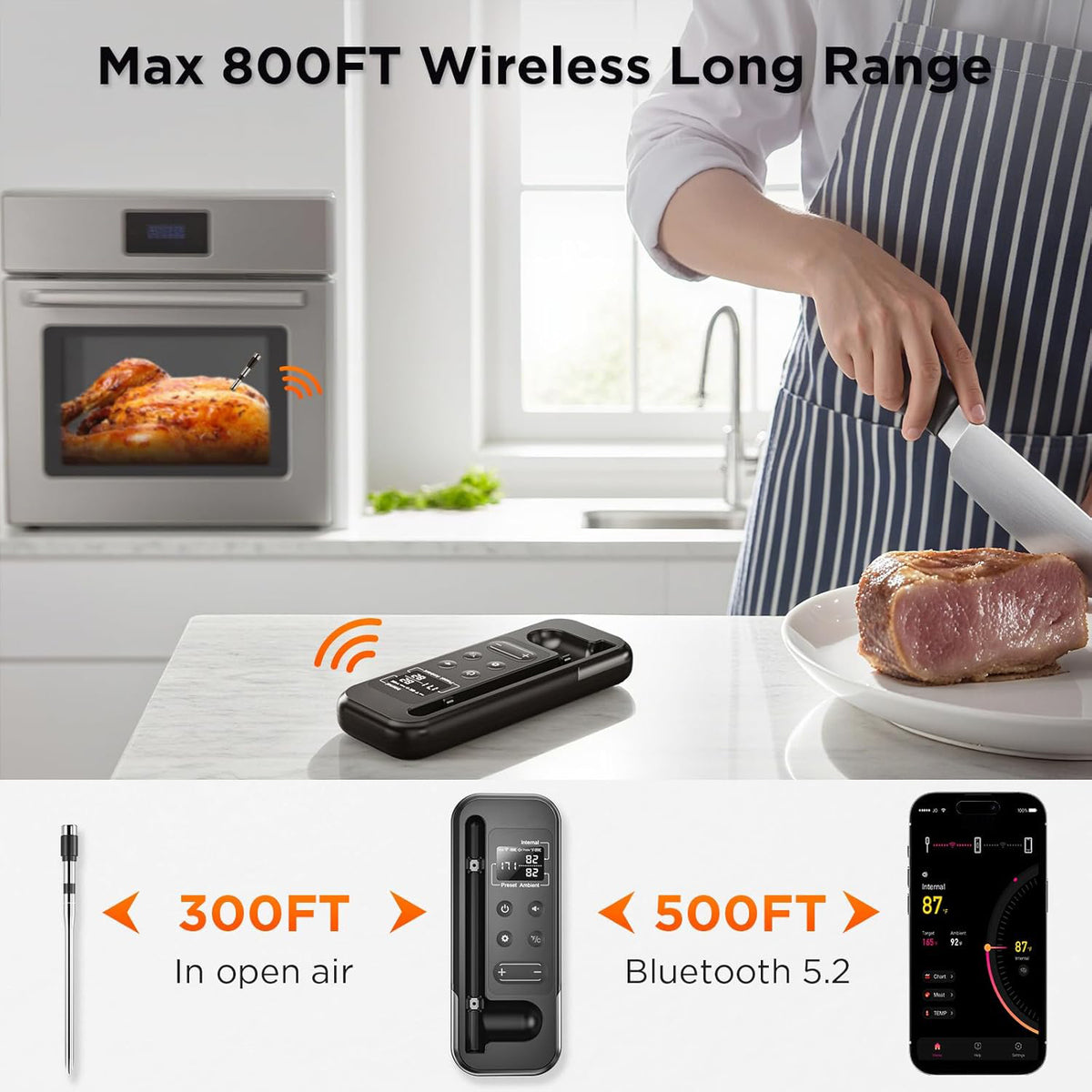 Digital meat thermometer with repeater display base