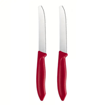 2pcs Premium Stainless Steel Serrated Knives – Tomato & Snack Knives with Corrugated Edge, Red Handle, Dishwasher Safe for Fruits, Vegetables & Bread