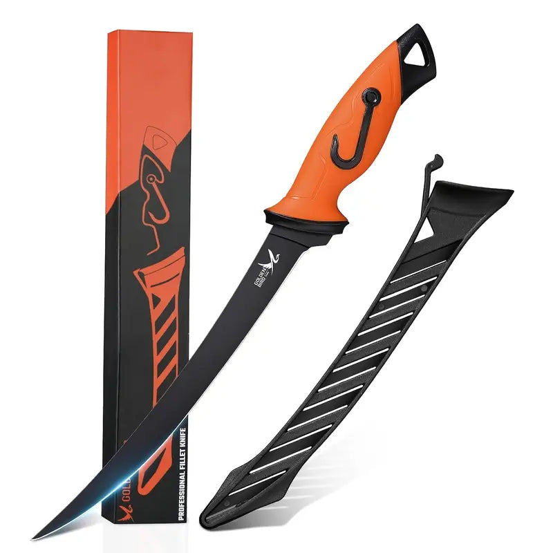 9" Fishing Boning Knife - Sharp Edge Fillet Knife with Non-Slip Handle & Sheath for Outdoors, Camping, Hiking