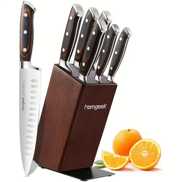 7-Piece Kitchen Knife Set with Wooden Block - Stainless Steel Professional Chef Knives with Manual Sharpening