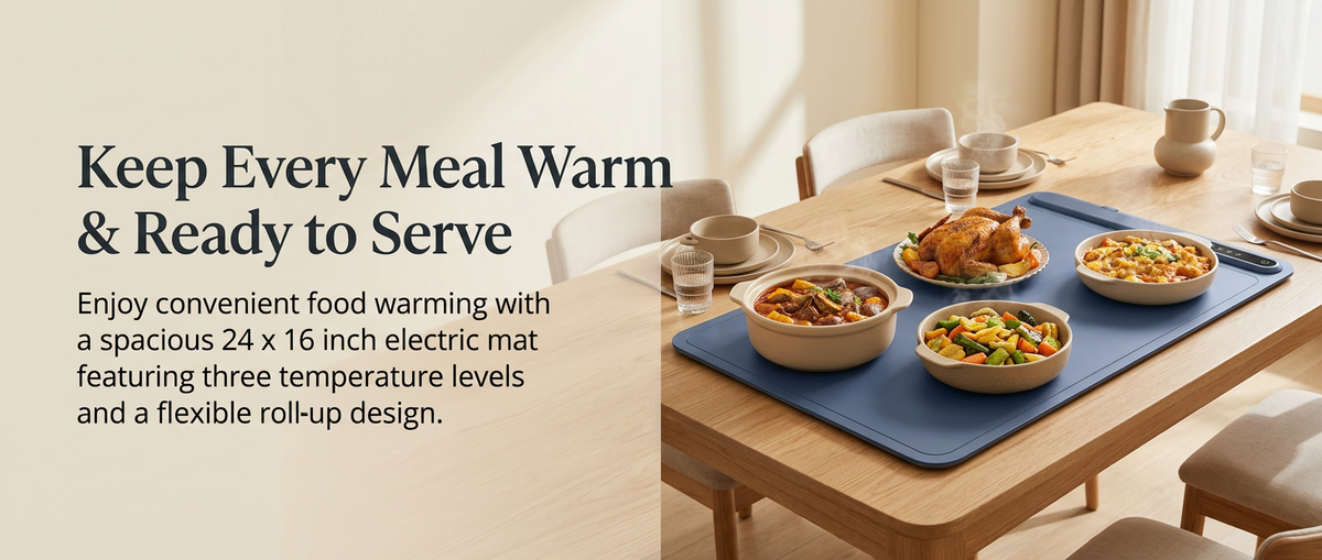 24 x 16 Inch Electric Food Warming Mat – 3-Level Temperature Control, Rollable Food Warmer for Kitchen & Dining