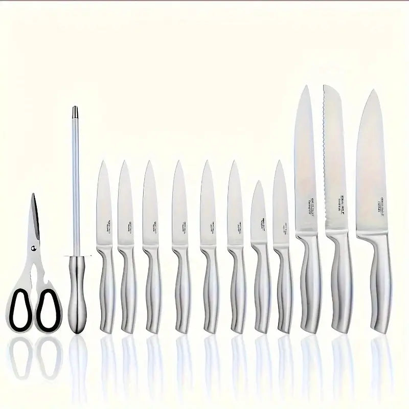 14-Piece Stainless Steel Knife Set with Acrylic Holder, Steak Knives & Sharpener – Rust-Free, Ultra-Sharp Cutlery for Kitchen