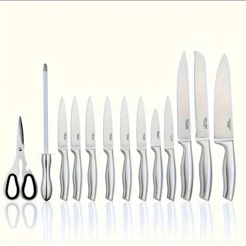 14-Piece Stainless Steel Knife Set with Acrylic Holder, Steak Knives & Sharpener – Rust-Free, Ultra-Sharp Cutlery for Kitchen