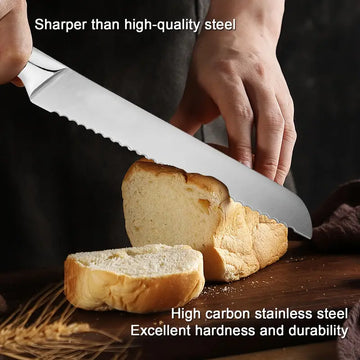 8 Inch Professional Bread & Meat Knife – High Carbon Stainless Steel Knife with Razor Sharp Edge & Ergonomic Handle