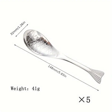 5-Piece Set of Gold-Plated Stainless Steel Spoons – Cartoon Fish Soup, Dessert, Rice & Stirring Spoons – Perfect for Christmas & Thanksgiving