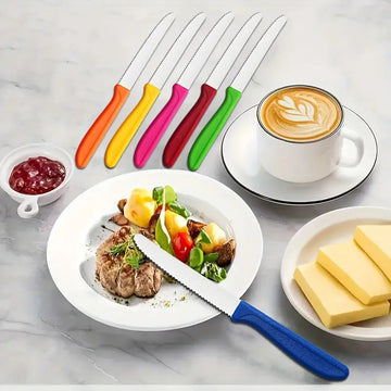 12pcs Stainless Steel Steak Knife Set – Serrated Bread, Tomato & Cheese Knives | Multipurpose Dinner & Breakfast Cutlery, Dishwasher Safe, 4.13-inch Blades