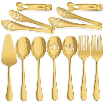 11-Piece Stainless Steel Serving Set – Spoons, Forks, Slotted Spoon, Pie Server & Tongs for Parties, Buffets & Restaurants