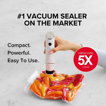 Compact Vacuum Sealer for Food – Portable Handheld Automatic Food Sealer Machine with 10 Reusable Vacuum Bags | Battery Powered Meal Saver System
