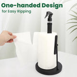 Paper Towel Holder with Spray Bottle, Stainless Steel Countertop Kitchen Paper Towel Dispenser, One-Handed Tear Towel Holder with Weighted Base – Black