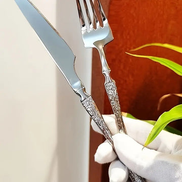 High-End 20/40pcs Stainless Steel Silverware Set – Creative Hammered Handle Cutlery for Home, Restaurant & Party