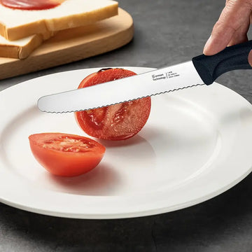3/6pcs Black Tomato & Bread Knife Set – Multifunctional Serrated Breakfast Knives, Stainless Steel, Ergonomic Handles, Dishwasher Safe