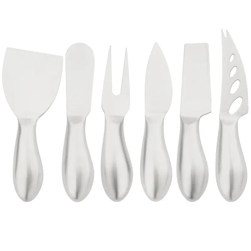 6-Piece Matte Stainless Steel Cheese Knife & Butter Spatula Set with Round Handles