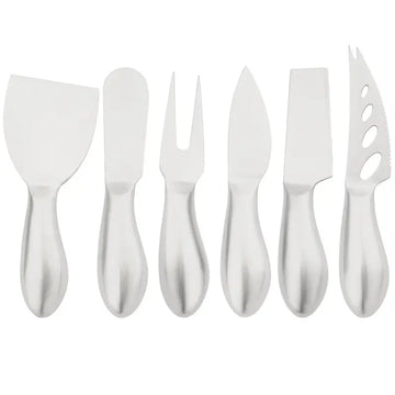 6-Piece Matte Stainless Steel Cheese Knife & Butter Spatula Set with Round Handles