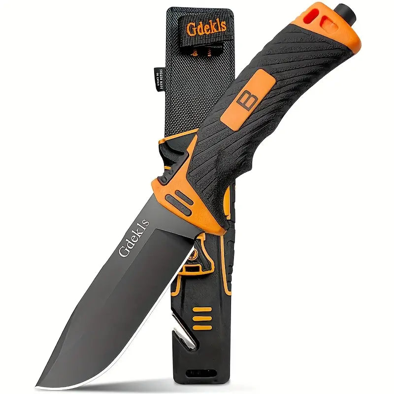 1pc Ultimate Outdoor Survival Knife – High-Hardness Stainless Steel with Non-Slip Grip, Multi-Tool Design & Protective Sheath for Camping and Emergencies