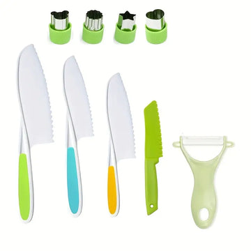 Kitchen Knife Set – Safe Serrated Cooking Knives for Kids & Beginners | Plastic Fruit & Potato Cutting Utensils | Dishwasher Safe