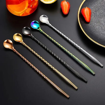 10-Pack Stainless Steel Long-Handle Multicolor Spoons – Ice Cream Scoops & Cocktail Stirring Utensils