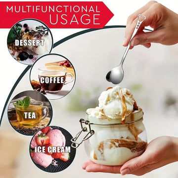 12 Pcs Heart-Shaped Stainless Steel Tea & Coffee Spoon Set – 5.7 Inch Dessert, Ice Cream & Sugar Spoons, Dishwasher Safe