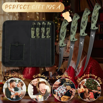 Ultra-Sharp Fish & Meat Fillet Knife Set – German Stainless Steel, Includes Storage Bag & Sharpener