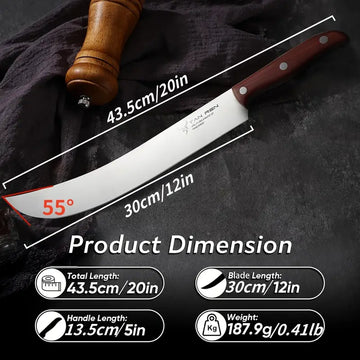 12 Inch Brisket Carving Knife – Razor-Sharp Full Tang Stainless Steel Blade with Ergonomic Non-Slip Handle