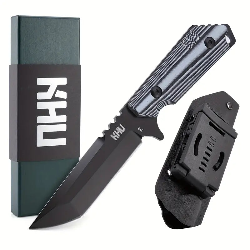 KHU Fixed Blade Survival Knife - D2 Steel, G10 Handle, Kydex Sheath - Lightweight Outdoor Tool for Hunting & Camping