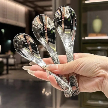 10pcs Premium Stainless Steel Spoon Set - Mirror Polished, Deep Bowl, Large Capacity, Food Safe, Ideal for Soup & Rice