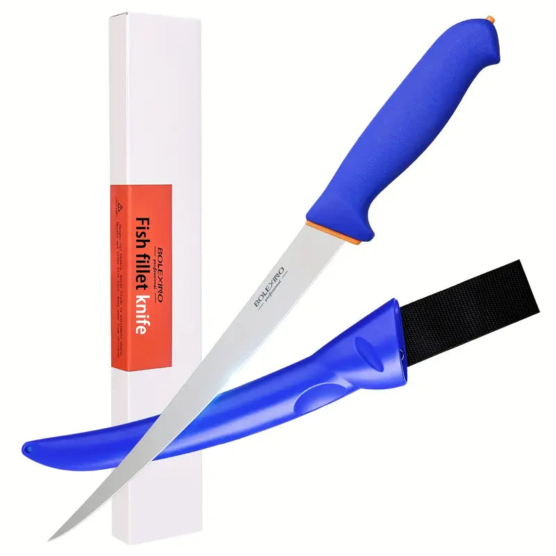 9" Narrow Fillet Knife for Fish - Flexible High Carbon Stainless Steel Blade with Softgrip Non-Slip Handle & Sheath