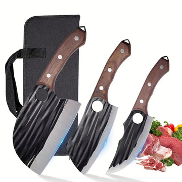 Premium Butcher Knife Set with Carry Bag – High Carbon Steel Cleaver, Boning & Carving Knives