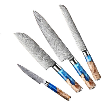 HZYLYML Ocean Series Damascus Kitchen Knife – Santoku, Chef’s, Bread & Utility Knife in Gift Box