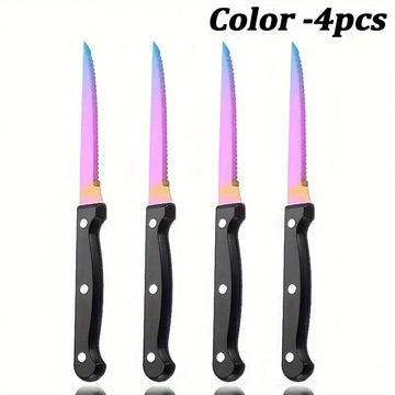 4pcs Multi-Color Stainless Steel Steak & Bread Knife Set – Plastic Handle, Serrated Edge, Western-Style Dining Knives for Home, Kitchen, Restaurant, Christmas & Thanksgiving