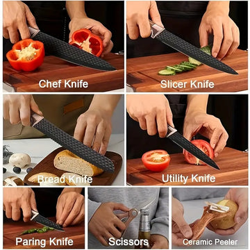 9-Piece Ultra-Sharp Kitchen Knife Set with Sharpener & Rotating Block – High-Carbon Stainless Steel, Anti-Rust, Non-Stick