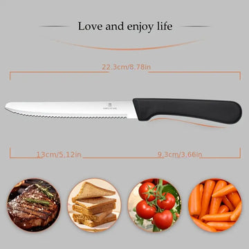 12pcs Premium Steak, Tomato & Bread Knives – Sharp Serrated Stainless Steel Cutlery with Non-Slip Grip, Fade-Resistant, Dishwasher Safe, Perfect for Home, Restaurants & Dessert Shops