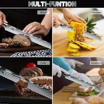 9 Inch High Carbon Stainless Steel Bread Knife – Offset Serrated Edge for Bread, Cake & Bagels