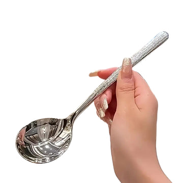 10pcs Hammered Stainless Steel Spoons Set – Rust-Resistant & Durable for Korean & Western Cuisine – Ergonomic Design, Long-Lasting Kitchen Utensils