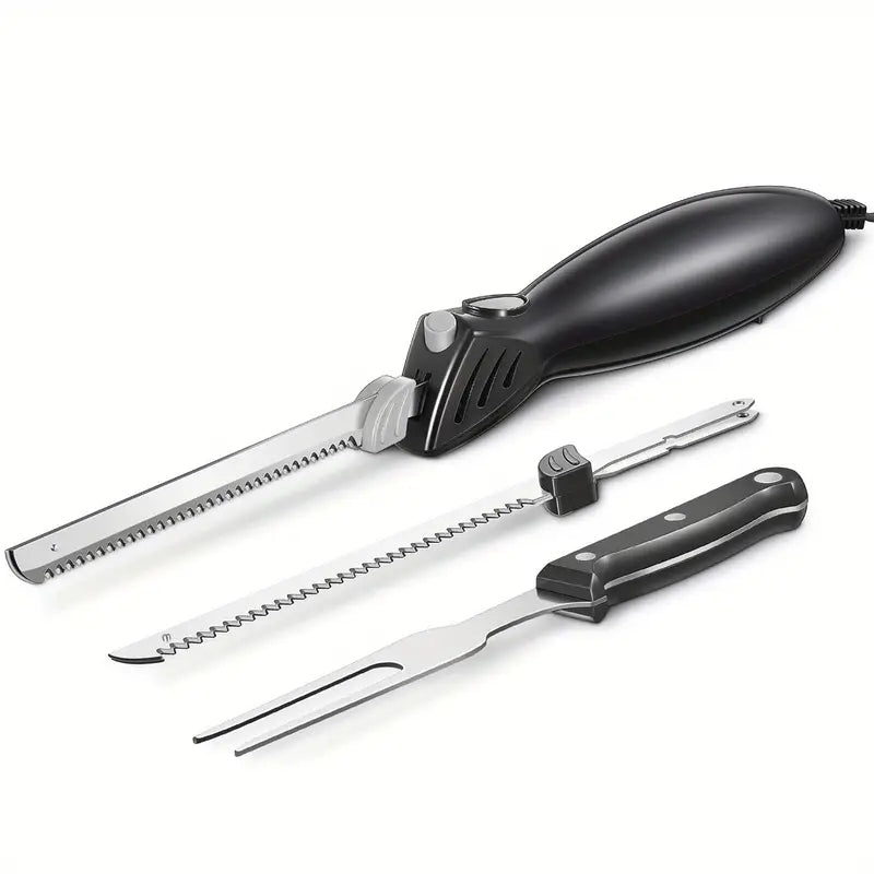 Yabano Electric Knife Set with 2 Blades for Carving Meats, Bread & Crafts - Includes Fork, Black