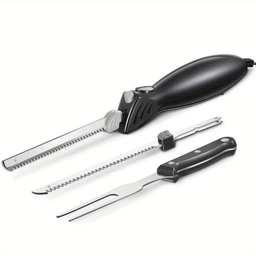 Yabano Electric Knife Set with 2 Blades for Carving Meats, Bread & Crafts - Includes Fork, Black