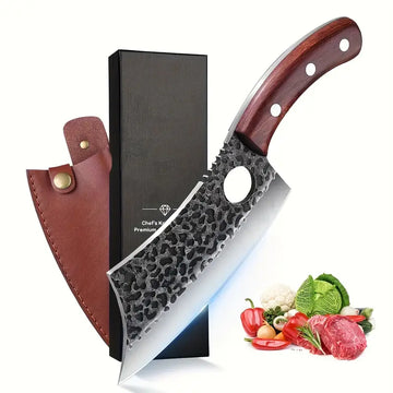 Viking Hand-Forged Meat Cleaver & Boning Knife – Full Tang Chef Knife with Sheath for Kitchen & Outdoor Cooking