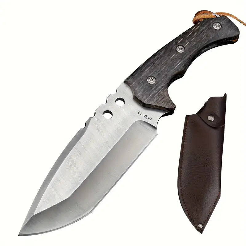 Rugged 6.14" Stainless Steel EDC Fixed Blade Knife with Wooden Handle - Ideal for Outdoor Adventures