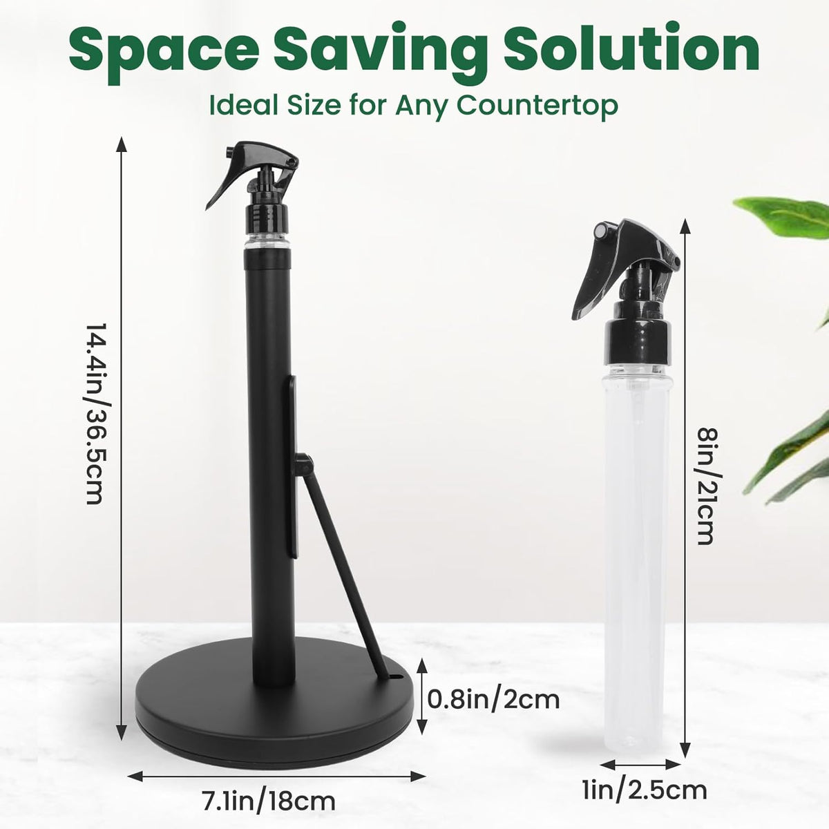 Paper Towel Holder with Spray Bottle, Stainless Steel Countertop Kitchen Paper Towel Dispenser, One-Handed Tear Towel Holder with Weighted Base – Black