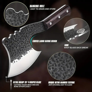 Heavy-Duty Hand-Forged Meat & Bone Cleaver – High Carbon Steel Butcher Knife with Protective Cover for Kitchen & BBQ