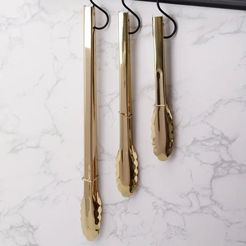 Heavy-Duty Gold-Plated Serving Tongs – 3pcs Stainless Steel Set for Salad, Bread & Buffet | Elegant Ramadan Kitchen Accessory