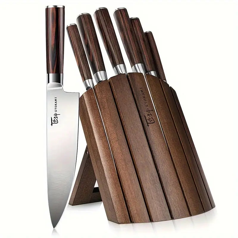 7-Piece Japanese Style Knife Set with Collapsible Block – High Carbon Steel Kitchen Knives