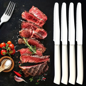 4/8pcs Multi-Color Knife Set – Steak, Tomato, Bread & Kitchen Knives with Sharp Serrated Stainless Steel Blades | Durable, Dishwasher Safe, Colorful Handles