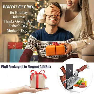 Hand-Forged Meat & Vegetable Cleaver Knife with Sheath – Sharp Butcher Knife for Kitchen, BBQ & Outdoor Use